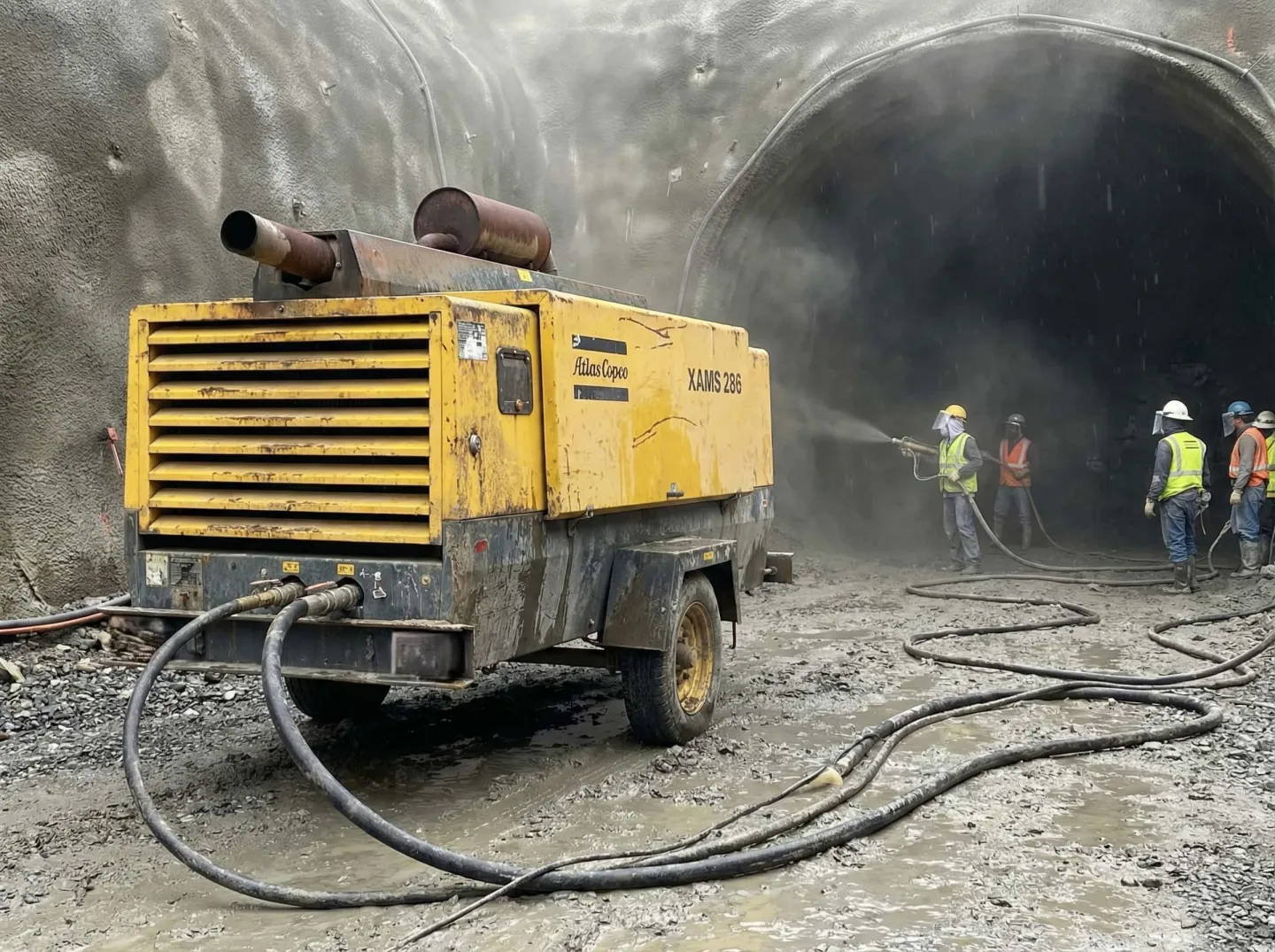 Tünel ve metro şantiyesinde dizel seyyar kompresör Tünel ve metro şantiyesinde dizel seyyar kompresör